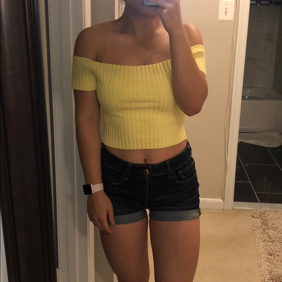 Tops - NWOT Yellow Ribbed Knit Off the Shoulder Top